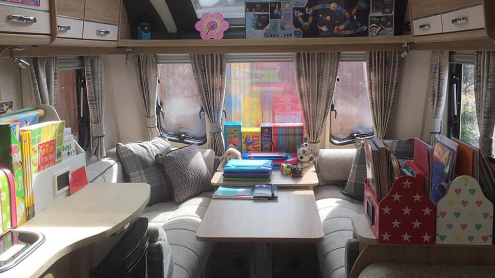 Caravans being used for staycations; Lorisa Talbot classroom